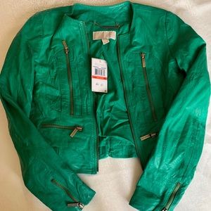 Green Micheal Kors Leather Jacket